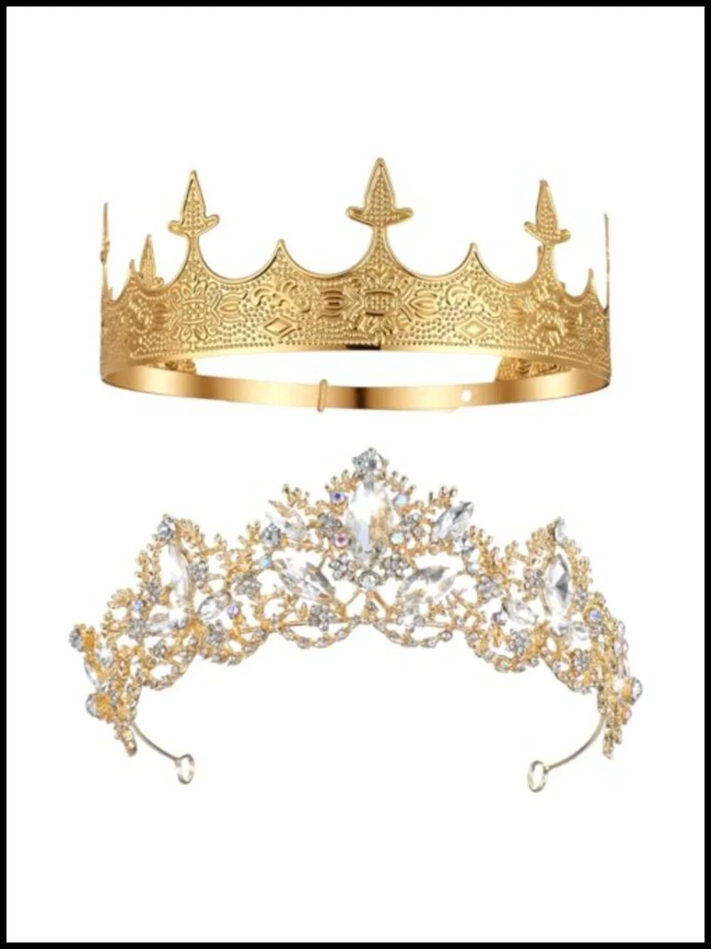 King Queen Crown Set Baroque Costume Tiara Couple Cosplay Halloween Party